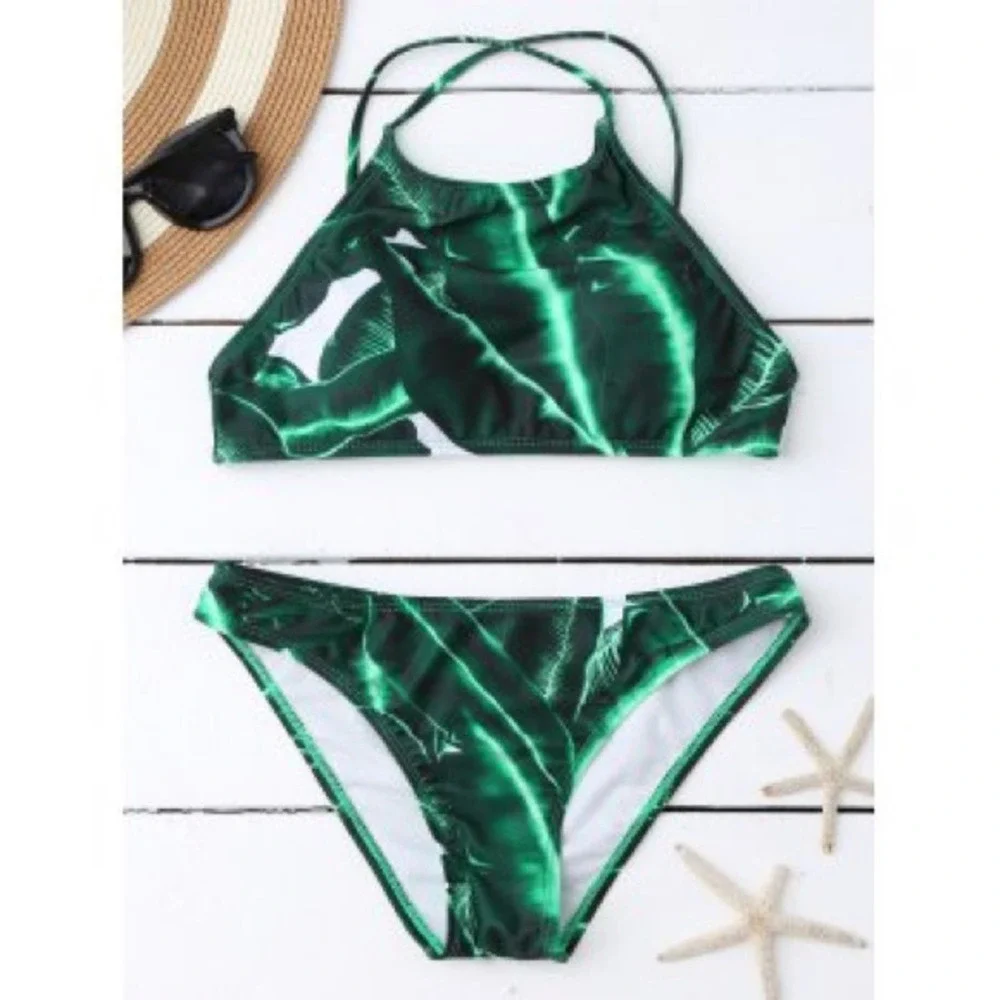 🏝Banana Leaf High Neck Bikini🏝 - Picture 1 of 7